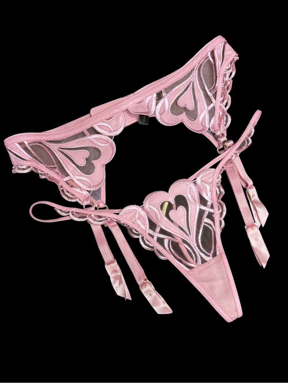 Honey Birdette Hearts Pink Suspender and Thong M